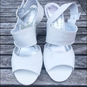 BCBG White Patent Leather Sandals